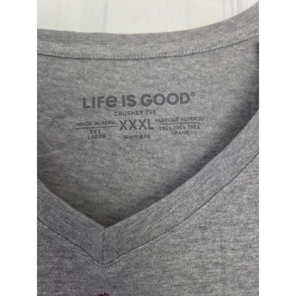 Life Is Good Crusher V-Neck T-Shirt Womens XXXL Fall Truck Love Heather Gray NEW - Picture 3 of 6